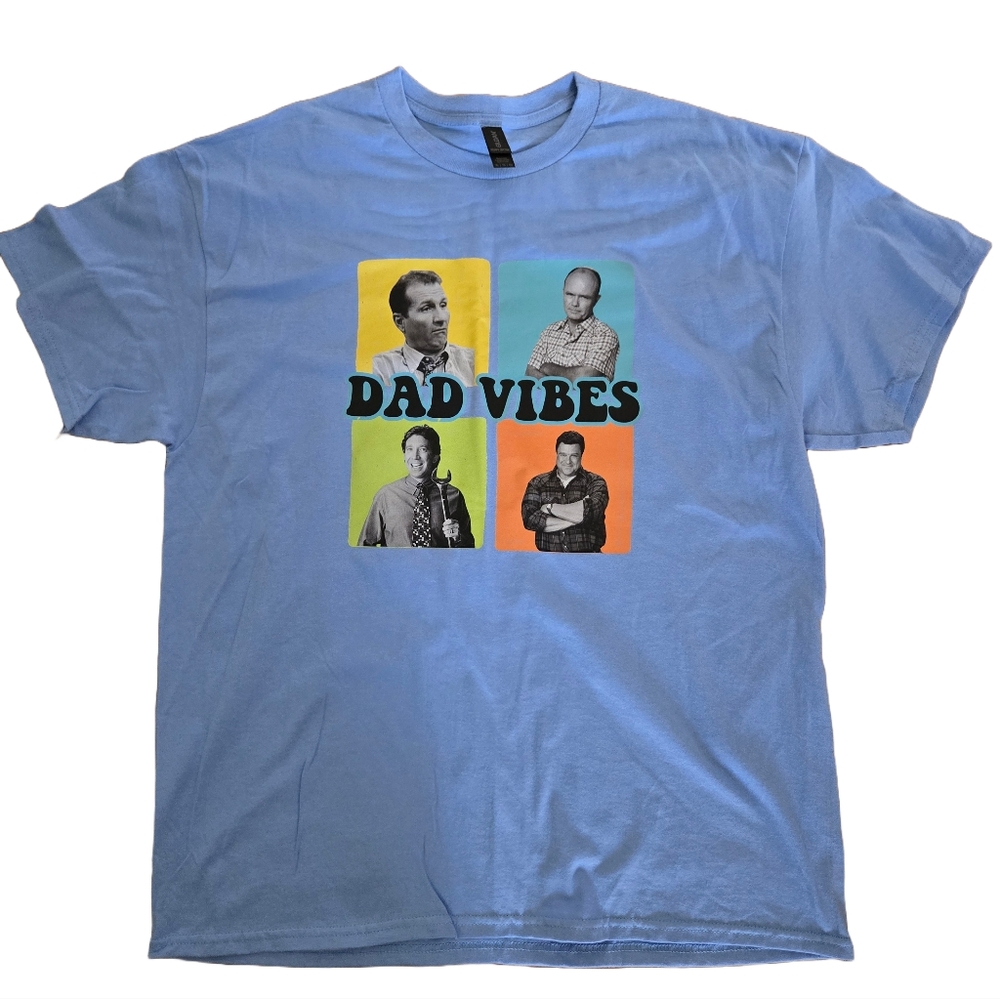 Men’s XL “Dad Vibes” Tee | Light Blue TV Dad Shirt | Retro Funny Gift Idea